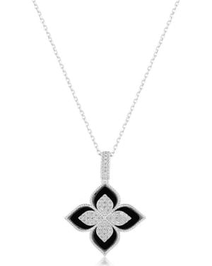 Suzy Levian Pavé Cubic Zirconia & Enamel Flower Pendant Necklace - Metallic