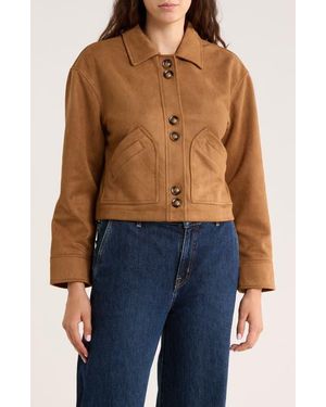 Ellen Tracy Crop Faux Suede Jacket - Brown