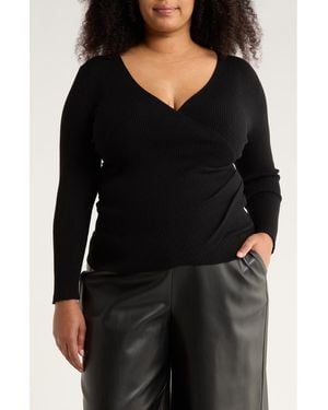 Max Studio Faux Wrap Knit Sweater - Black