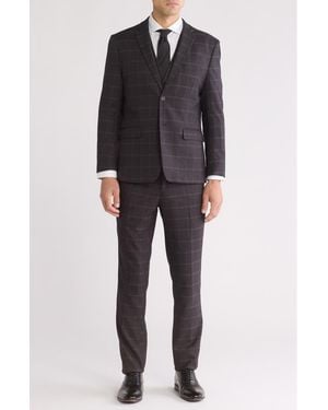 Gino Vitale Slim Fit 3-Piece Plaid Suit - Black