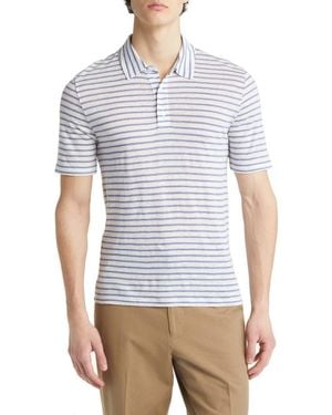 Vince Striped Linen Polo Shirt - Blue