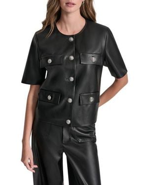 DKNY Short Sleeve Faux Leather Jacket - Black
