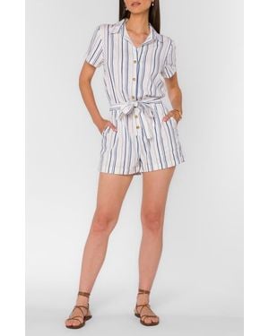 Velvet Heart Short Sleeve Button Front Romper - Multicolor
