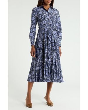 10 Crosby Derek Lam Kenza Pleated Long Sleeve Shirtdress - Blue