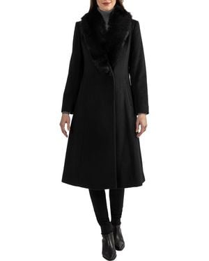 Sofiacashmere Toscana Genuine Dyed Lamb Shearling Collar Wool Blend Coat - Black