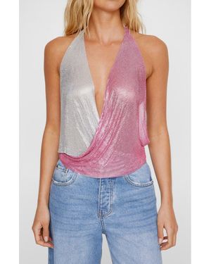 Nasty Gal Colorblock Chain Mail Halter Top - Purple