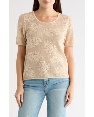 DR2 by Daniel Rainn Cotton Jacquard Short Sleeve Sweater - Blue