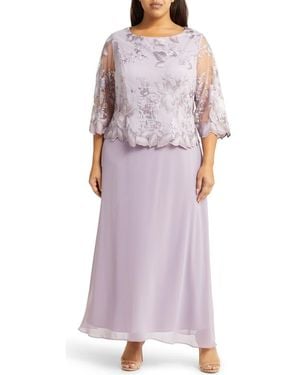 Alex Evenings Floral Embroidered Overlay Gown - Purple