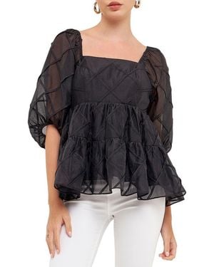 Endless Rose Square Neck Organza Babydoll Top - Black