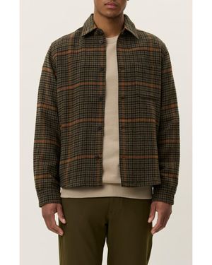 Les Deux Kody Houndstooth Wool Blend Overshirt - Brown