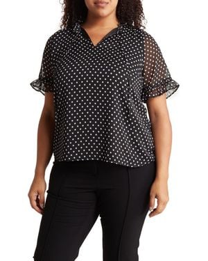 Cece Tie Neck Ruffle Yoke Blouse - Black