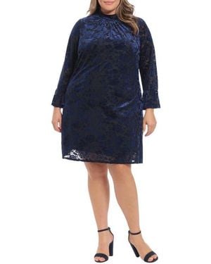 London Times Bell Sleeve Mock Neck Dress - Blue