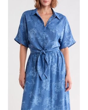 Ellen Tracy Jacquard Dolman Sleeve Tie Top - Blue