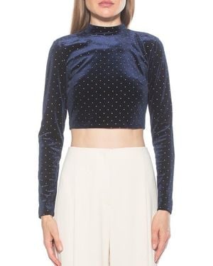 Alexia Admor Ari Long Sleeve Studded Velvet Crop Top - Black