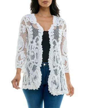 Nina Leonard Scalloped Lace Cardigan - Blue