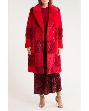 Alice + Olivia Moore Check Faux Fur Coat - Red