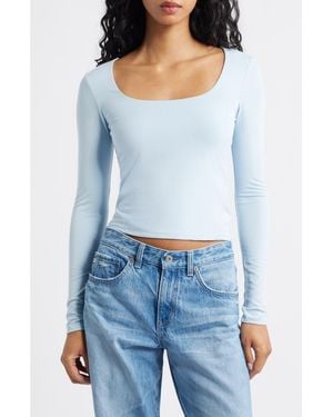 BP. Long Sleeve Square Neck T-Shirt - Blue