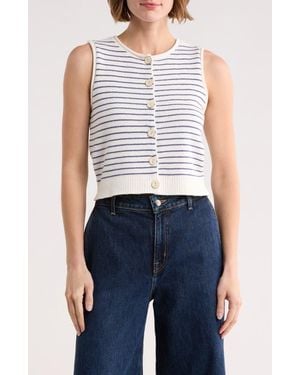 Blu Pepper Stripe Button Front Sweater Vest - Blue