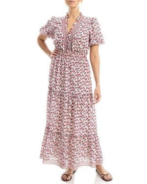 Max Studio V-Neck Short Sleeve Tiered Maxi Dress - Pink
