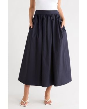 Susana Monaco Cotton Poplin Midi Skirt - Blue