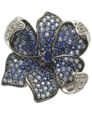 Suzy Levian Sterling Sapphire Flower Petal Brooch - Blue