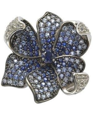 Suzy Levian Sterling Sapphire Flower Petal Brooch - Blue