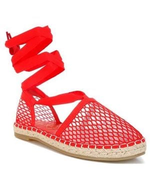 LONDON RAG Sonara Ankle Wrap Espadrille Flat - Red