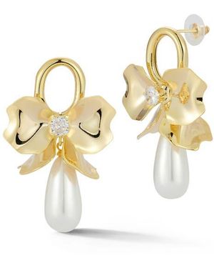 Sphera Milano Faux Pearl Bow Drop Earrings - Metallic