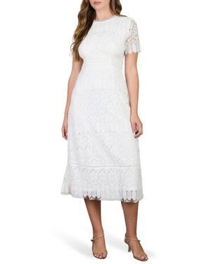 AUGUST SKY Lace Midi Drss - White