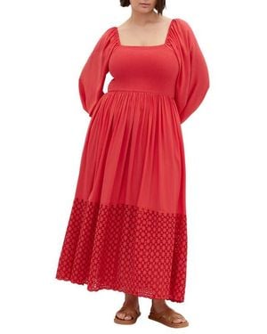 City Chic Kaya Smocked Long Sleeve Maxi Dress - Red