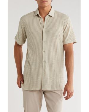 T.R. Premium Waffle Knit Short Sleeve Button-Up Shirt - Natural