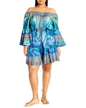 City Chic Summer Nights Off The Shoulder Minidress - Blue