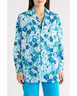 Frank & Eileen Relaxed Fit Floral Cotton Button-Up Shirt - Blue