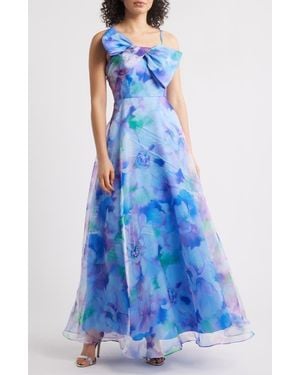 Eliza J Bow Bodice Sleeveless Gown - Blue