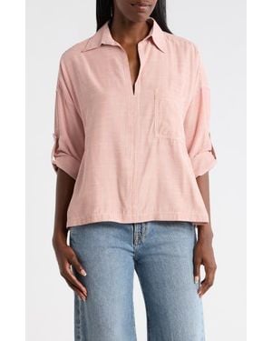 Max Studio Stripe Collared Top - Pink