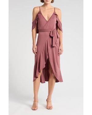 Go Couture Cold-Shoulder Wrap Dress - Red