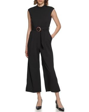 Calvin Klein Belted Scuba Crepe Jumpsuit - Black