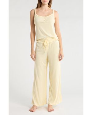 Jaclyn Henley Camisole & Flare Leg Pants Pajamas - Natural
