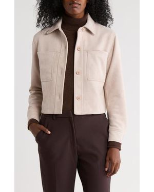 Tahari Crop Faux Suede Jacket - Natural