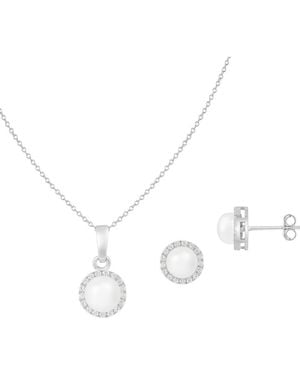 Splendid Halo Freshwater Pearl Pendant Necklace & Stud Earrings Set - White