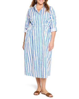 NIC+ZOE Jamie Oasis Stripe Long Sleeve Shirtdress - Blue
