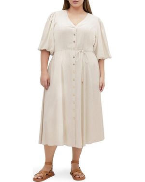City Chic Dahlia Puff Sleeve Midi Dress - Natural