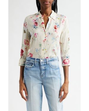 L'Agence Camille Print Button-Up Shirt - Blue