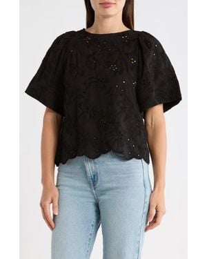 Tahari Allover Eyelet Top - Black