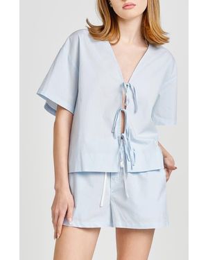 Wayf Tabitha Tie Front Woven Shirt - Blue