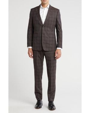 English Laundry Plaid Trim Fit Notch Lapel Wool Blend Two-Piece Suit - Gray