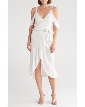 Go Couture Cold-Shoulder Wrap Dress - White
