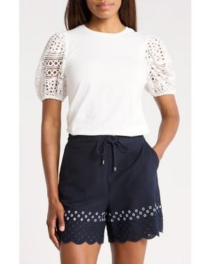 Ellen Tracy Eyelet Puff Sleeve Top - White