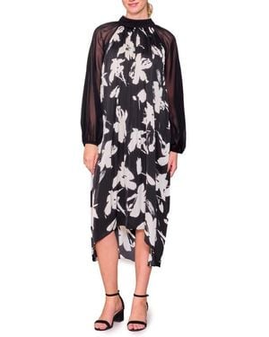 MELLODAY Pleated Mixed Media Dress - Black