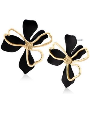 Jardin 3D Double Flower Stud Earrings - Black